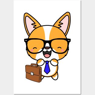 Funny corgi is on the way to work Posters and Art